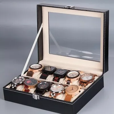 10 Grids Leather Watch Display Case Jewelry Collection Storage Holder Box UK • £11.99
