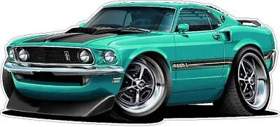 Wall Decal Compatible With 1969 Ford Mustang Mach 1 428 Silver Jade Garage Decor • $25.99