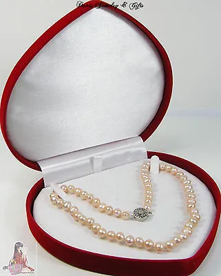 New Velvet Jewelry Store Style XL Necklace Pearl Red Heart Gift Box • $17.49