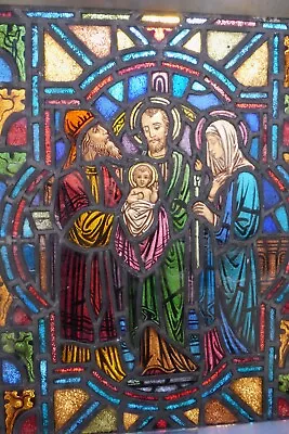 Vintage Religious Stained Glass Window Jesus Mary Joseph Christian Catholic • $1900