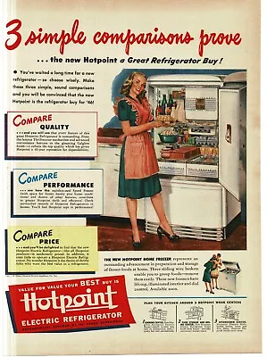 1946 Hotpoint Electric Refrigerator Freezer Art Vintage Print Ad 3 • $8.95