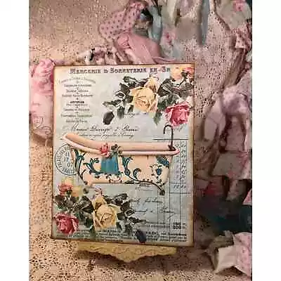 French Bath Tub Shabby Chic Vintage Style Roses Sign / Plaque • $17.95