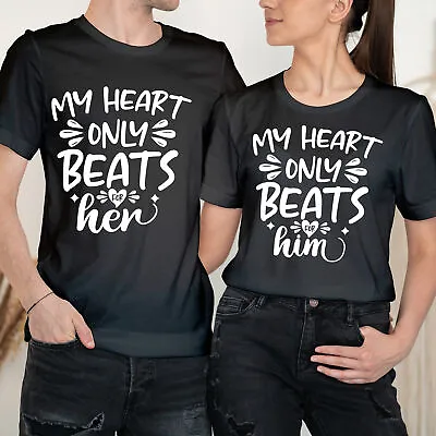 My Heart Only Beats For Her And Him Happy Valentine's Day Couple T-Shirts #VD • £9.99