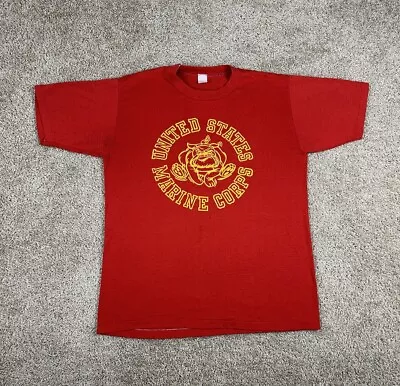 Vintage 70s 80s United States Marine Corps Double Sided Red T-Shirt Size Large • $24.99