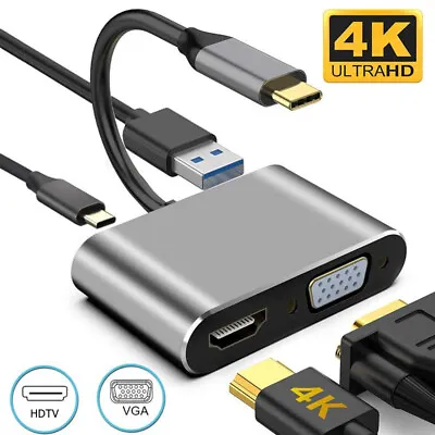 USB-C 3.1 To HDMI/VGA Hub Dock Adapter For TV/Projector//MacBook/Phone/Android • $14.91