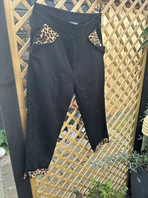 £10.50 • Buy Cropped Black Trousers Leopard Vintage Retro Rockabilly Rock Lindy Small Banned