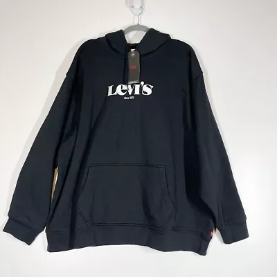 Levis Logo-Print Cotton Hoodie Mens Regular Fit Pullover Sweatshirt Black XXL NW • $20.98