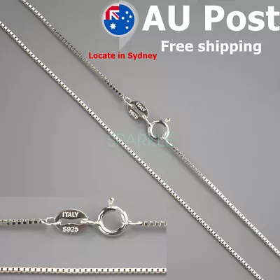 $11.99 • Buy Real 925 Sterling Silver Necklace 0.8mm Box Chain 16-24  Inches Stamped Italy