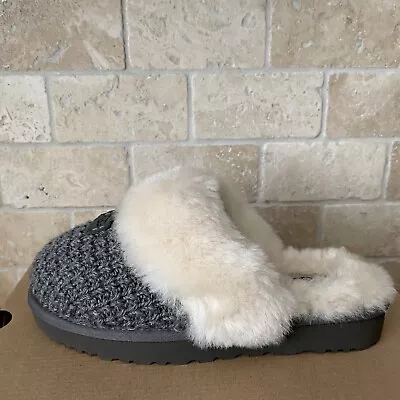 Ugg Cozy Knit Charcoal Grey Fur Cuff / Lined Slip On Slipper Shoe Size 11 Women • $101.99