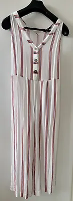 $18 • Buy Ladies Culotte Style Jumpsuit White Red Blue Stripe Size L 12