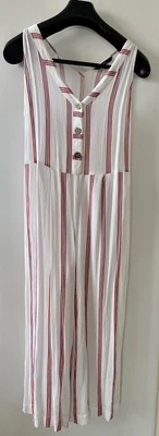 $18 • Buy Ladies Culotte Style Jumpsuit White Red Blue Stripe Size L 12