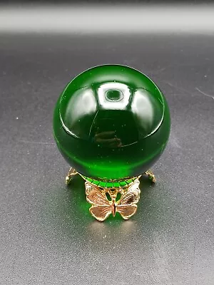 Green Crystal Ball 50mm (2 )Sphere Feng Shui Meditationw/Gold Butterfly Stand • $21.50
