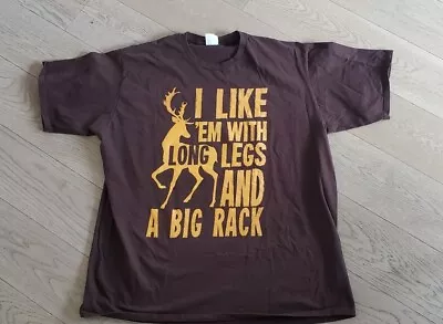 Deer Hunting I Like 'Em With Long Legs & A Big Rack Retro Mens T Shirt Brown 2XL • $5.99