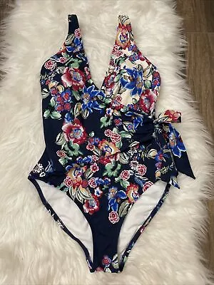 Johnny Was Sz Small Maya Wrap One Piece Floral Tie-knot Swimsuit Blue New  $198 • $119.31