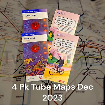 London Underground Tube Map - NEW December 2023 - 4 Pack - TFL Current & Latest • £2.49