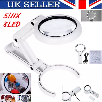 Large Magnifying Glass With Light 8 LED Magnifier Foldable Stand Desk Read UK • £9.45