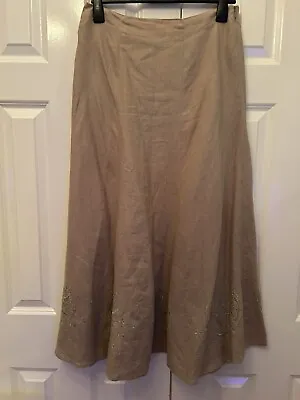 LAURA ASHLEY Size 14 100% Linen Fully Lined Long Beige Skirt • £12.95