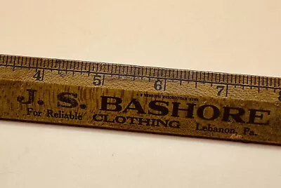 Vintage Wooden Advertising Ruler J. S. Bashore Clothing Lebanon Pennsylvania  • $24.99