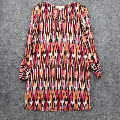 Michael Kors Blouse Womens L Large Pink Tunic Printed Roll Tab Sleeves Polyester • $5.99