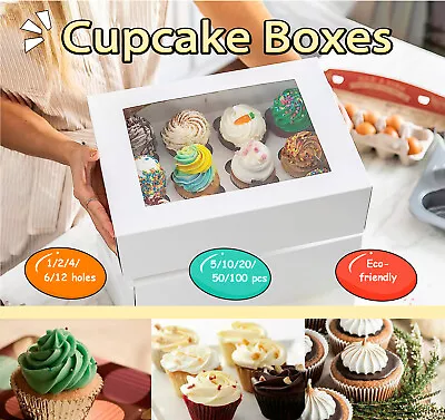 Cupcake Boxes 1/2/4/6/12 Holes Clear Window Cupcake Display Box Muffin Cups New • $7.99