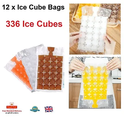 12 X Disposable Ice Cube Bags Clear Fridge Freezer Plastic BBQ Party 336 Cubes  • £2.75