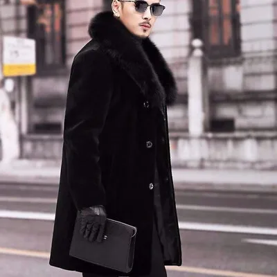 Men Thicken Faux Fur Parkas Mid-Length Fur Collar Faux Mink Fur Coat Trench Coat • $48.75