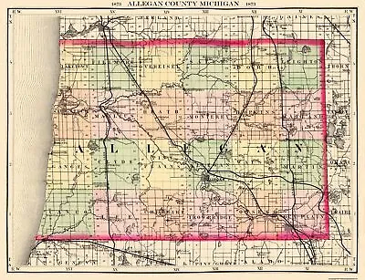 Allegan County Michigan - Walling 1873 - 30 X 23 • $36.95