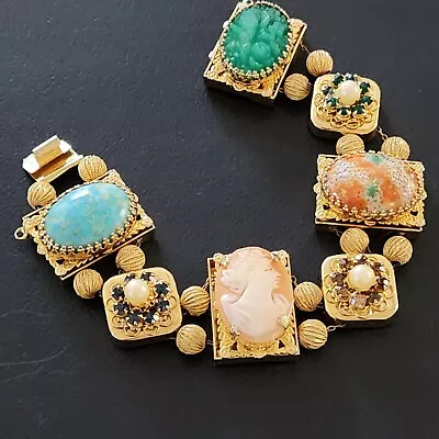 JULIANA D & E Vintage Bracelet Easter Egg Cameo Glass Rhinestone WOW! 110 • $50