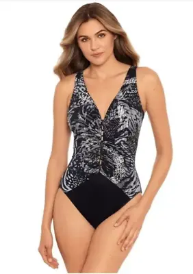 New Miraclesuit Lux Lynx Charmer One Piece Swimsuit Black Size 14 • $64.50