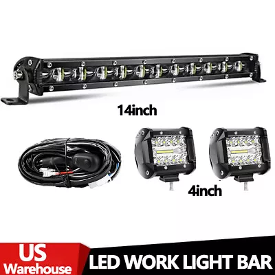 Single Row 14 Inch LED Light Bar Combo Spot Lamp OffRoad Boat Truck +4  Pods Kit • $33.20