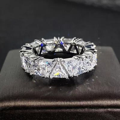 3Ct Trillion Cut 14k White Gold Plated Lab Created Diamond Women's Eternity Ring • $149.99