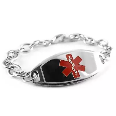 Medical ID Bracelet Chain Stainless Steel Custom Engraved Bangle Women Fit 8.5in • $34.99