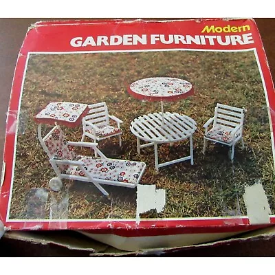 Vtg 70's Modern Garden Furniture Miniature Patio Set Umbrella Table Lounge Chair • $49.99