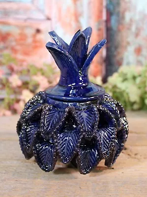 #1 Pineapple Pot Blue Glaze Clay Small Size Handmade Michoacan Mexican Folk Art • $32