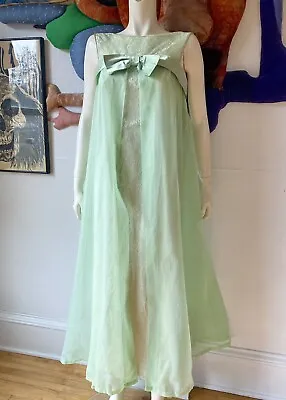 1960’s GREEN DRESS Sheer Overlay Lace Vintage Goddess 60’s Party Formal Gown • $30