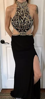 Mori Lee By Madeline Gardner Formal Dress Black Beaded Prom Homecoming Size 0 • $34.99