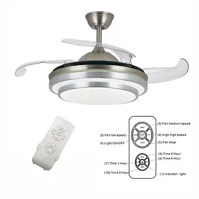 42  36  Ceiling Fan Light Chandelier W/ LED Retractable Blades W/ Remote Control • $65.55