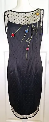 Vintage La Nuit Dress Midi Formal Cocktail Polkadot Black Size 12 • £57.87