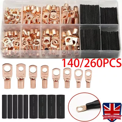 260pcs Copper Tube Terminals Battery Welding Cable Lug Ring Crimp Connectors Kit • £7.59