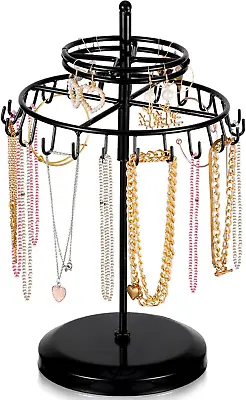 Rotating Jewelry Tree Organizer Black Metal Necklace Tower Display Stand Holder • $11.81