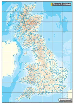 RIVERS OF GREAT BRITAIN WALL MAP. Map Size 106cm X 73cm. RIVERS OF BRITAIN MAP • £22