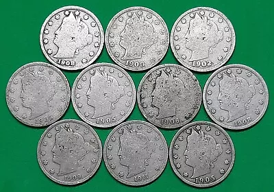 Ten Liberty V Nickels--NICE Variety Of Dates! • $12.95