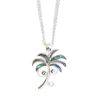 Paradise Palm Tree Abalone Triple Chain Pendant Necklace White Gold • $14.94