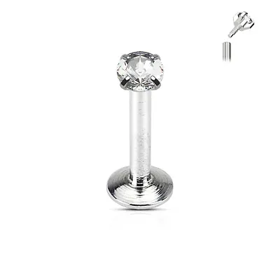 (2pc) 16g Straight Flat Back Barbell ROUND CLEAR CZ Prong Set Surgical Steel • $4.99