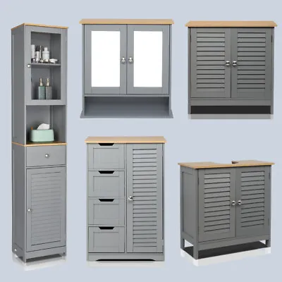 Bathroom Cabinet Basin Unit Storage Cupboard MDF Wooden Modern Furniture Grey • £39.99