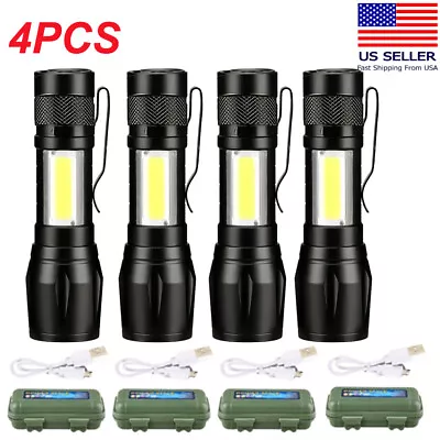 4 Pack Tactical LED Flashlight USB Rechargeable 3Modes Light Zoomable Lamp Torch • $10.99