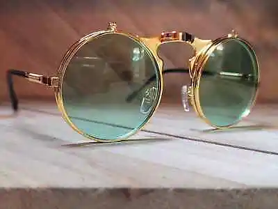 Steampunk Goggles Glasses Round Sunglasses Emo Retro Vintage Flip Up • $19.99