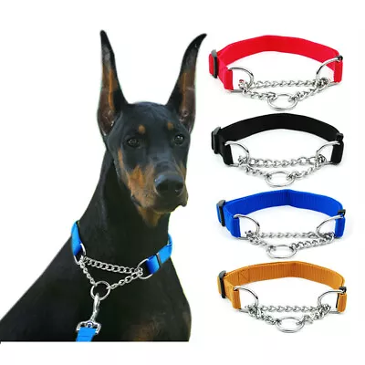 1x Strong Training Dog Collar Adjustable Semi Half Choke Choker Chain Nylon • £6.49