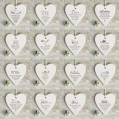 East Of India Various Porcelain Hanging Wobbly Round Heart Keepsake Sentiment  • £6.25