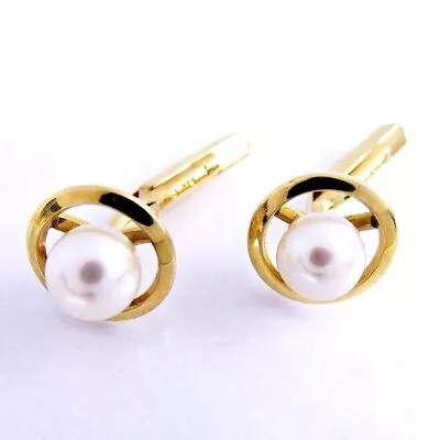 Mikimoto Cufflinks Akoya Pearl K14YG Yellow Gold 14x25mm Pre-owned • $699